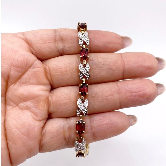Gold Plated Tennis Bracelet with Red Garnet CZ Stones Size 7” - Picture 5 of 5